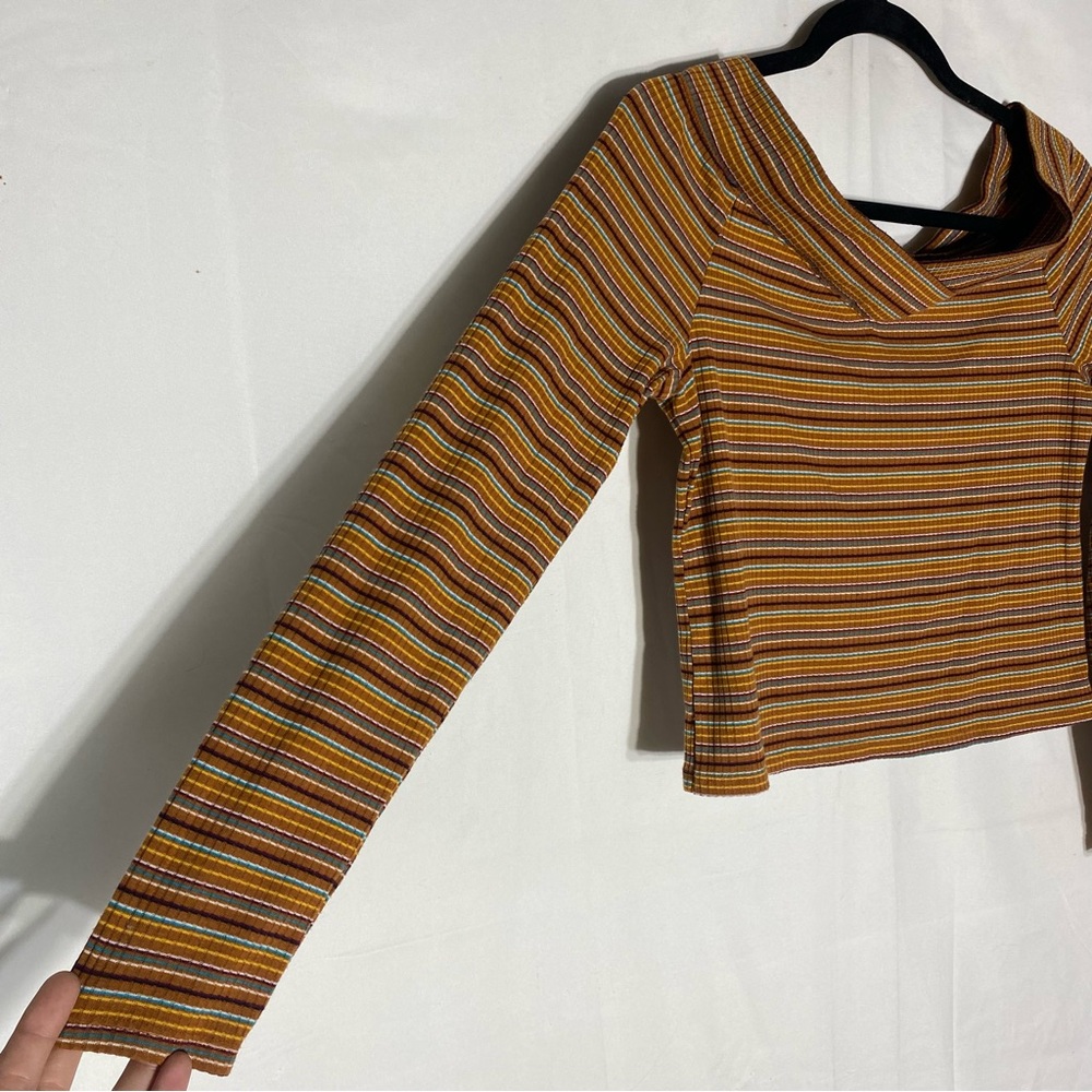 Arizona Jeans Co. Retro Y2K Striped Off Shoulder Long Sleeve Crop Top L - Picture 8 of 14
